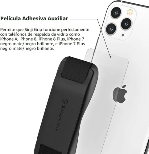 Vista 4 de Sinjimoru - Agarre para teléfono con banda de silicona – Cómodo soporte de una mano y soporte con patas para smartphones, tablets y eReaders