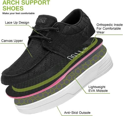 Vista 4 de Zapatos ortopédicos con cordones para mujer, cómodos mocasines de lona, zapatos casuales para caminar, para fascitis plantar, alivio del dolor