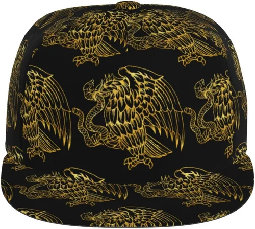 Vista 2 de Sombreros planos de águila mexicana para hombre, sombreros Snapback para hombre, gorra de camionero, gorra de béisbol para juegos, ala ajustable