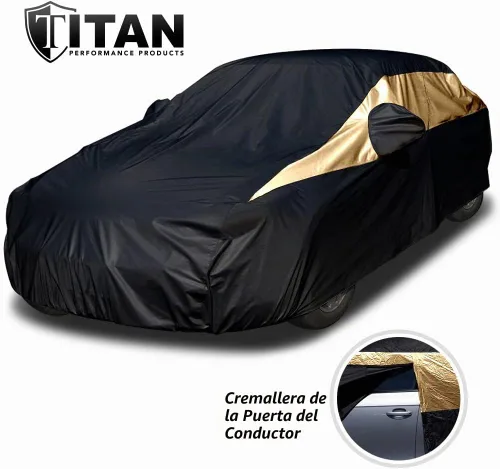 Vista 2 de Cubierta de coche Titan Jet Black Poly 210T para sedanes 186-202". Impermeable, protección UV, resistente a los rasguños, apertura con cremallera