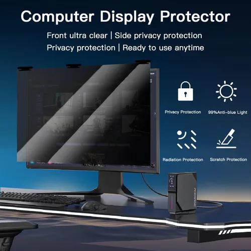 Vista 6 de Pantalla de privacidad magnética colgante de 21.5 pulgadas para monitor de pantalla ancha de 16:9, pantalla de privacidad extraíble, antirreflejos