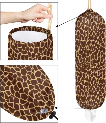 Vista 4 de Bolsa de plástico clásica de jirafa, soporte para bolsa de comestibles, lavable, grande, bolsa de almacenamiento, dispensador de almacenamiento