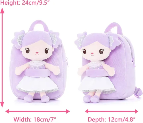 Vista 2 de Gloveleya Mochila para niños pequeños con muñeca púrpura caramelo de 9 pulgadas