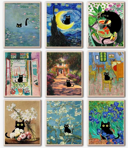 Vista 13 de Kits de pintura de diamantes para adultos, pintura de diamante de gato negro 5D, arte de diamantes para adultos, diamantes redondos de taladro