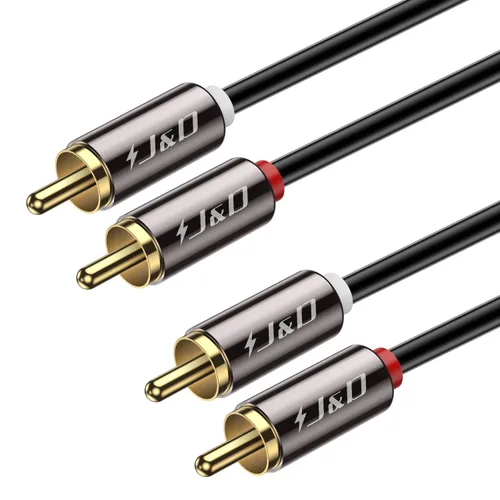 Vista 8 de J&D 2 cables RCA M/M, cable de audio estéreo chapado en oro, 2RCA macho a 2RCA macho, cable de audio auxiliar de cobre para cine en casa, HDTV