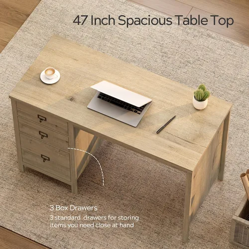 Vista 3 de EYYTHUNG Escritorio ejecutivo con cajones, escritorio moderno de madera para oficina en casa con cajón de archivos, escritorio de computadora