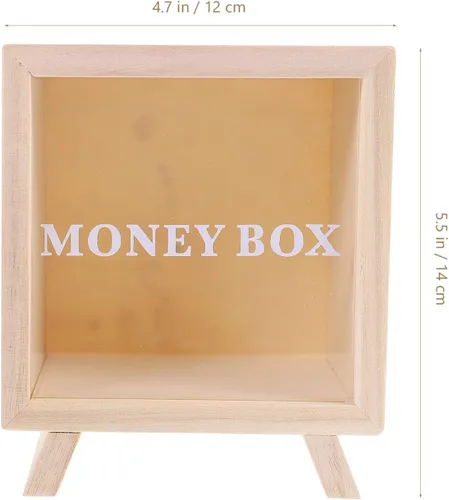 Vista 2 de Zerodeko Banco de monedas de madera, alcancía de madera, marco de madera, caja de sombras, caja de ahorro de dinero, caja de dinero, tarro