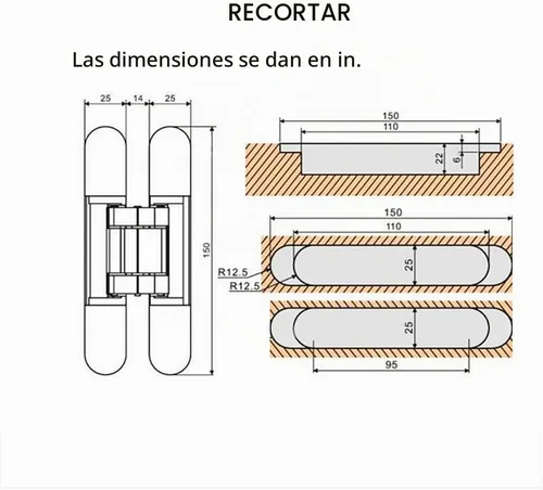 Vista 5 de Bisagras invisibles Bisagra de puerta oculta resistente Bisagra oculta 3-D ajustable - Negro -1 par