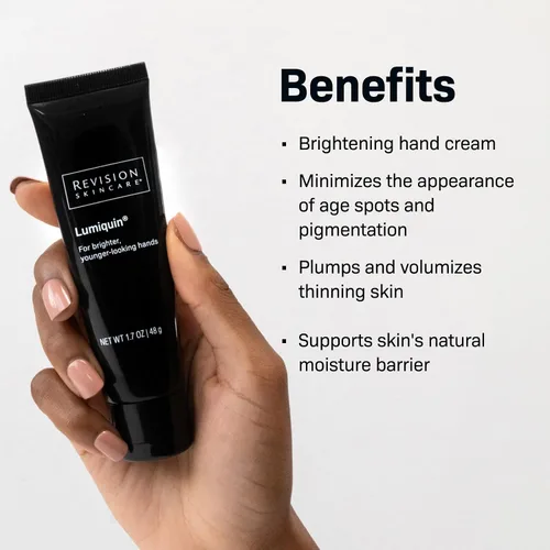 Vista 3 de Revision Skincare Lumiquin® Crema de manos, humectante de manos antienvejecimiento, apoya la barrera de humedad, aclaramiento de la piel, 1.7 oz