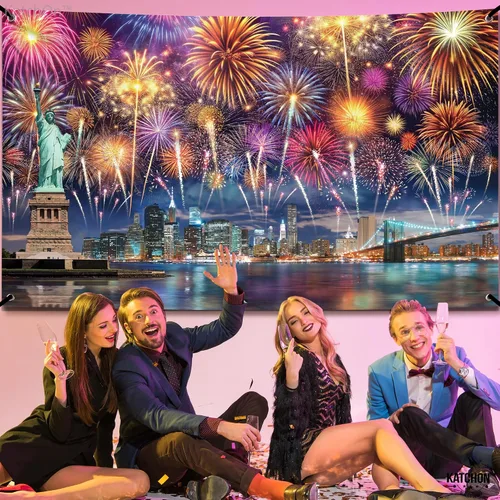 Vista 5 de KatchOn, Cartel XtraLarge de feliz año nuevo – 72 x 44 pulgadas Fondo de fuegos artificiales de Año Nuevo 2026 Decoraciones de Año Nuevo 2026