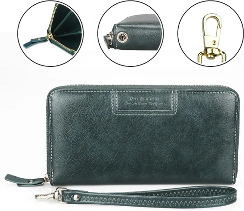 Vista 5 de FT FUNTOR Cartera de pulsera para mujer, cartera de piel sintética vegana con cremallera alrededor del teléfono, tarjetero organizador