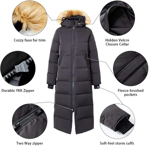 Vista 4 de Fitouch Waukee - Chaqueta larga de plumón para mujer 750+ Fill Power Longitud completa