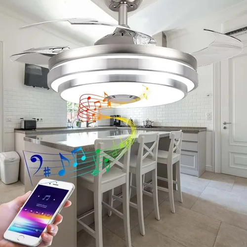 Vista 9 de Makewa Ventilador de techo retráctil de 36 pulgadas con altavoz Bluetooth, moderno ventilador de araña con control remoto de 3 velocidades