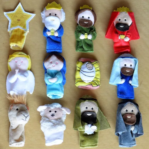 Vista 5 de The Nativity Christmas Story Juego de marionetas de dedo [paquete de 12] para padres y maestros para leer a los niños Incluye folleto