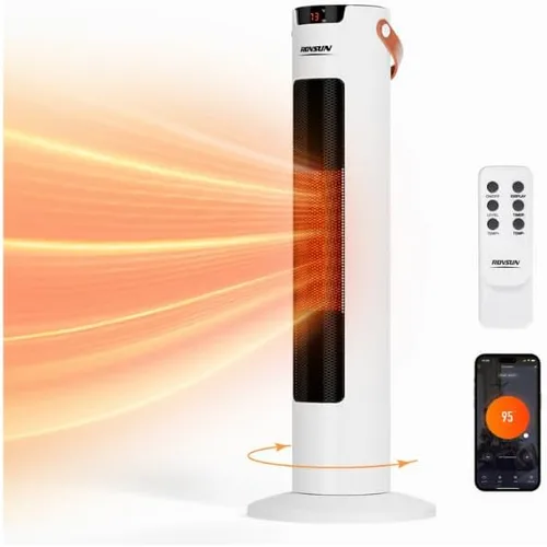 Vista 8 de ROVSUN - Calentador de espacio eléctrico de 17''H con control remoto, calentador de torre portátil con oscilación de 70°, temporizador, termostato