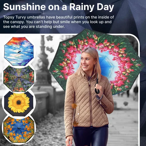 Vista 6 de Topsy Turvy Inverted Umbrella Windproof, UV Protection, Drip-Free, C-Shape Handle for Hand-Free Use, Self-Standing