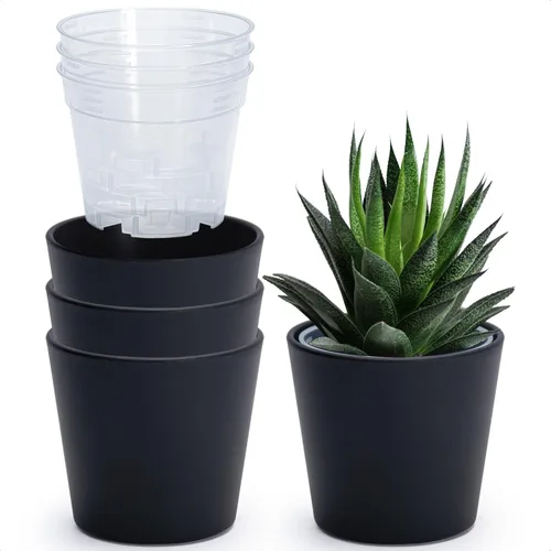 Vista 52 de Phoenix Vine Macetero de plástico verde oliva de 4.5 pulgadas con maceta transparente, cubierta decorativa ligera con maceta interior transparente