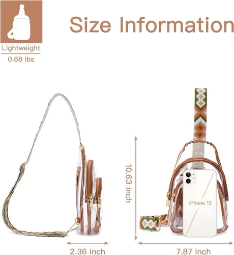 Vista 4 de Telena Riñonera transparente aprobada para estadios, bolsa cruzada para mujer, transparente, 1-marrón claro, Moderno