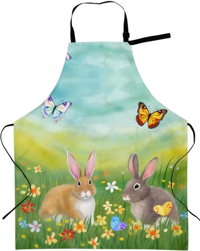 Vista 14 de Delantales florales azules para el hogar, 2 bolsillos, 33 x 28 pulgadas, para hombres y mujeres, diseño floral gris, impermeable, para manualidades
