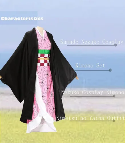 Vista 5 de Kamado Nezuko - Disfraz de cosplay de Nezuko, conjunto de kimono con peluca y traje de bambú para Halloween