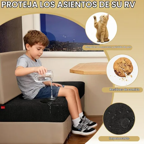 Vista 6 de Fundas de cojín impermeables para comedor de caravana, tela elástica, repuesto para asiento de cámper, funda lavable para sofá de caravana, diseñada