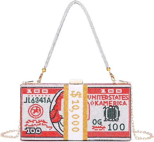 Vista 2 de Covelin Bolso de mano Dollar para mujer, bolso de noche con diamantes de imitación