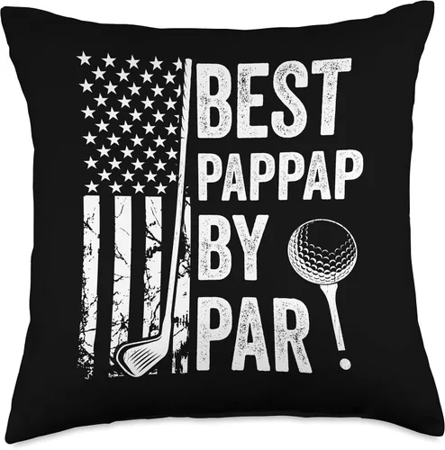 Vista 4 de Best Dad By Par Golfing Apparel by AlphaONE Best Pappap by Par USA Flag Father's Day Golfing Dad Throw Pillow, 16x16, Multicolor