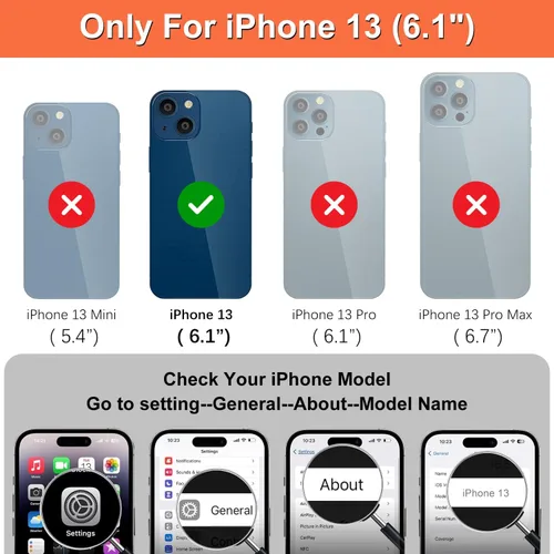 Vista 2 de iCoverCase Compatible con iPhone 13 - Funda tipo cartera para teléfono con tarjetero, piel sintética, bolsillo con cremallera, magnética