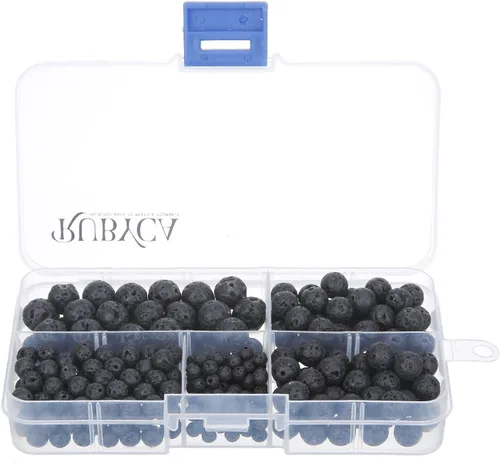 Vista 2 de RUBYCA Natural negro lava piedras preciosas redondas sueltas cuentas organizador caja de plástico fabricación de joyas mezcla tamaños