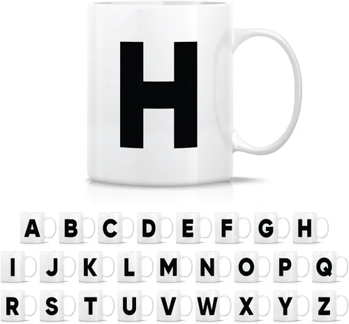 Vista 10 de Retreez Taza con monograma con monograma del alfabeto de la A a la Z con inicial, tazas de café de cerámica de 11 onzas – Agradecimiento