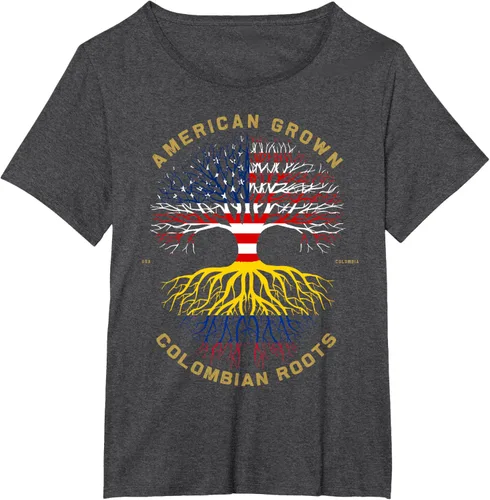 Vista 22 de Camiseta de regalo con la bandera de Estados Unidos con árbol de raíces colombianas