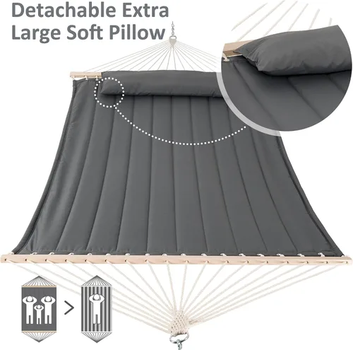 Vista 3 de SUNCREAT - Hamaca resistente para colgar en árboles, capacidad de 475 lb, hamaca para dos personas con almohada grande y suave, ganchos para Gris