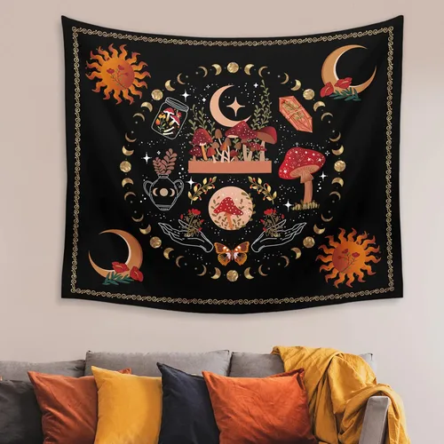 Vista 7 de Ftuency Tapiz de hongos y plantas naturales, tapices de fase lunar, decoración de flores estéticas para colgar en la pared para dormitorio, hogar
