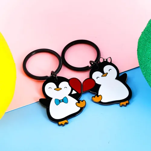 Vista 3 de FrereFeter 2 llaveros a juego de pingüinos para parejas, amantes de los pingüinos, llaveros nacionales para el día del novio, lindo llavero