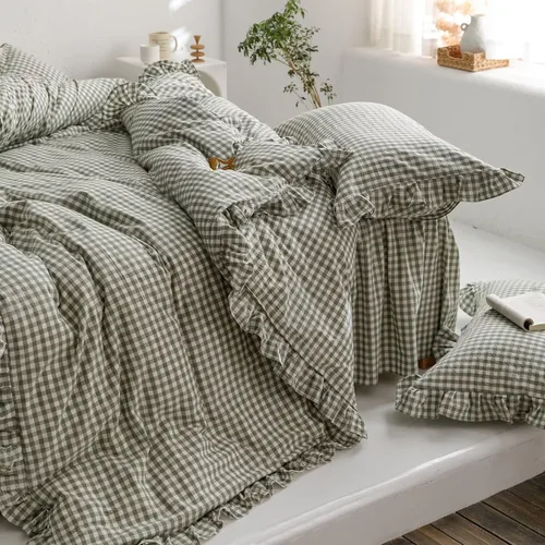 Vista 26 de mixinni Juego de funda de edredón vintage a rayas, tamaño twin, juego de ropa de cama de 3 piezas, 100% algodón lavado, suave y transpirable, funda