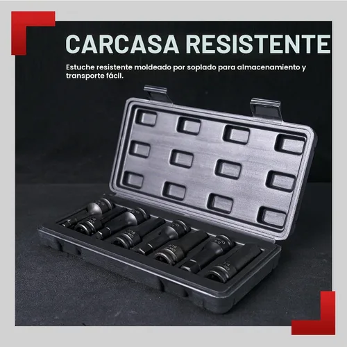 Vista 6 de Juego de 8 llaves de impacto Allen de 1/2 pulgada, enchufe hexagonal SAE de 1/4 a 3/4 pulgadas, acero Cr-Mo de grado de impacto maestro con estuche