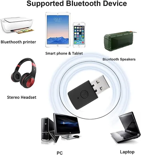 Vista 4 de Mini adaptador USB inalámbrico, receptor de dongle Bluetooth y transmisores se conectan a cualquier dispositivo de audio Bluetooth, enchufe