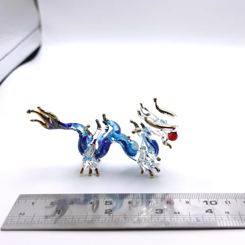 Vista 2 de Figuras artísticas de cristal soplado a mano en miniatura de dragón, animales de fantasía, regalo coleccionable, decoración del hogar, 3 pulgadas