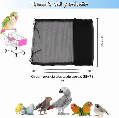 Vista 3 de Daoeny Funda universal para jaula de pájaros, red ajustable de nailon suave y aireado, atrapa semillas de plumas, falda transparente para jaulas