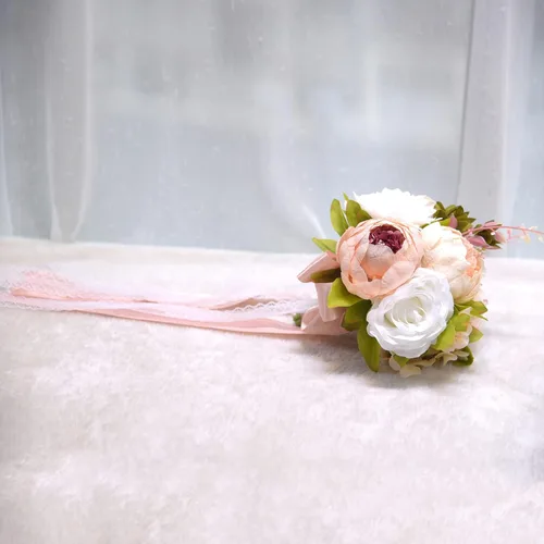 Vista 6 de Ramo de boda artificial, ramos de boda de 12 pulgadas para novia, ramo de dama de honor, ramos románticos, rosas artificiales para boda, bricolaje