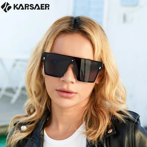 Vista 7 de Karsaer Chic De Gran Tamaño Cuadrado Mujeres Hombres De Una Sol Pieza Gafas De Sol Moda Top Plano Grande Unisex Gafas De Sol Mujeres Hombres K7110