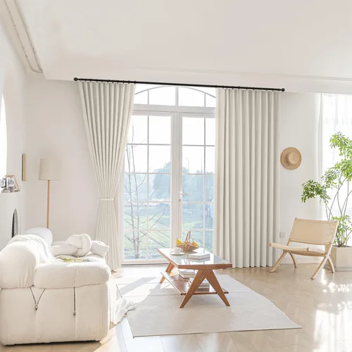 Vista 14 de Sanceor Cortina extra larga de textura suave de 132 pulgadas de largo, 1 panel negro, aislamiento térmico, oscurecimiento de la habitación, cortina