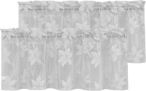 Vista 32 de DWCN Paquete de 2 cortinas traslúcidas pequeñas de encaje floral beige para cocina, cortinas traslúcidas ligeras con bolsillo para barra, cortinas