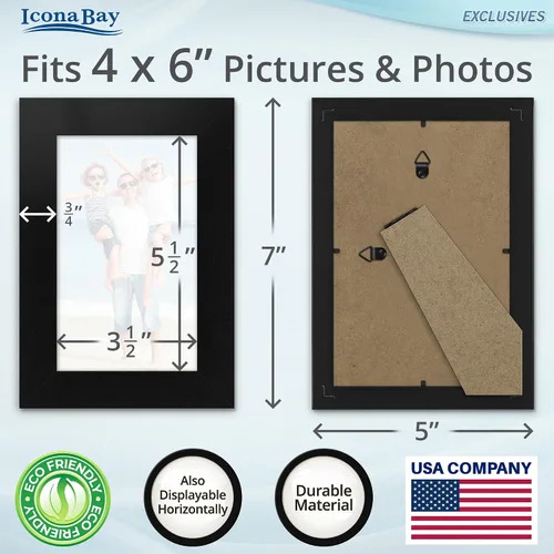 Vista 4 de Icona Bay Marcos de fotos 4" x 6" (negro, 6 unidades), marcos de fotos de madera compuesta resistente 4 x 6, diseño elegante, para mesa o montaje