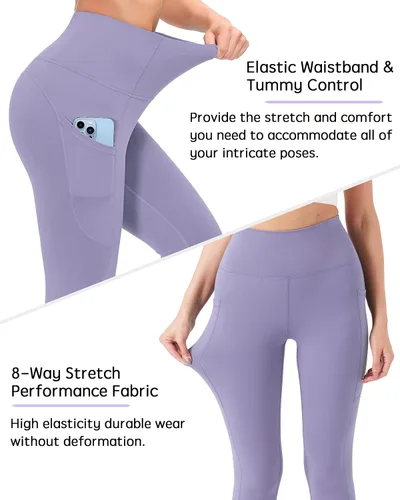 Vista 2 de YOYOYOGA Leggings de yoga para mujer con acabado de carbono, pantalones de yoga de cintura alta con bolsillos, leggings de entrenamiento para correr