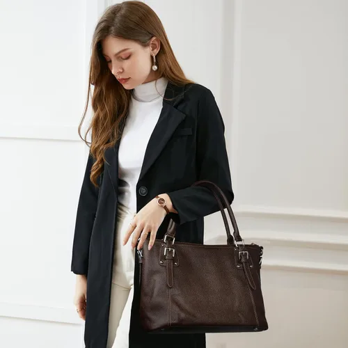 Vista 2 de HESHE - Carteras y bolsos de cuero genuino para mujer, bolso de mano, bolso de hombro, bolso de asa superior, bolso cruzado, bolso tipo morral