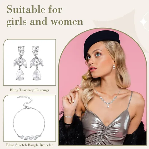 Vista 4 de Meanplan 4 Pcs Silver Clutch Purse Jewelry Set for Women Evening Rhinestone Purse Silver Accessories for Women Bride Wedding Jewelry (Noble Style)