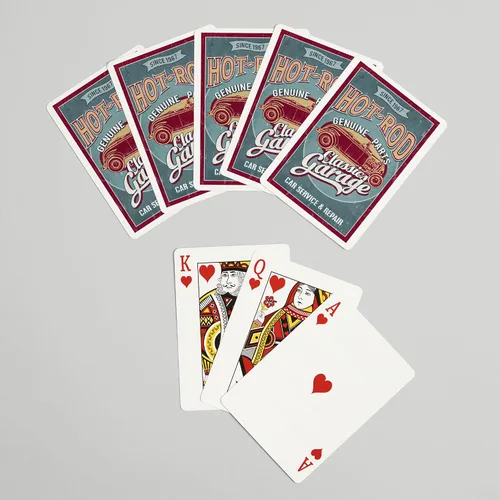 Vista 7 de Lantern Press Hot Rod Garage, coches clásicos, letrero vintage (52 cartas de juego, baraja de cartas de tamaño póquer con comodines)