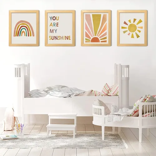 Vista 7 de Juego de 4 impresiones de pared boho Rainbow Nursery - You Are My Sunshine, decoración de habitación infantil