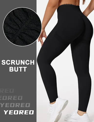 Vista 4 de YEOREO Leggings de entrenamiento profesionales cruzados para mujer, cintura cruzada en V, teñido anudado, sin costuras, pantalones de yoga